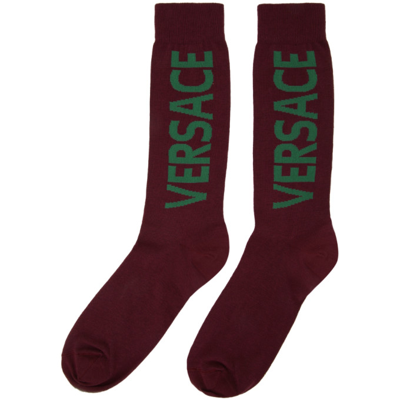 Shop Versace Burgundy Logo Socks In 2r540 2r540