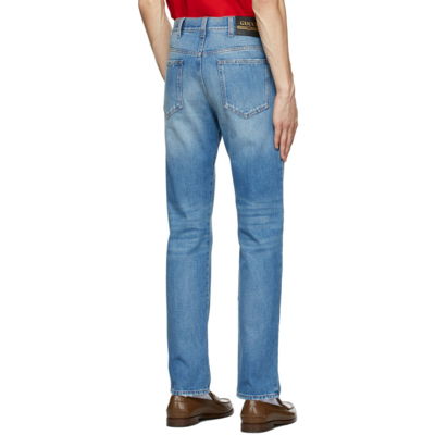 Shop Gucci Blue Paint Embroidered Jeans In 4447 Blue/mix