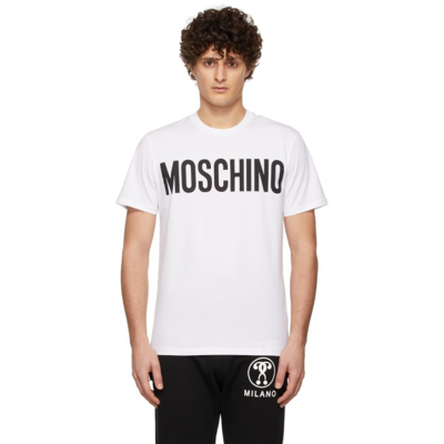 Shop Moschino White Logo Print T-shirt In A1001 Fantasy Print