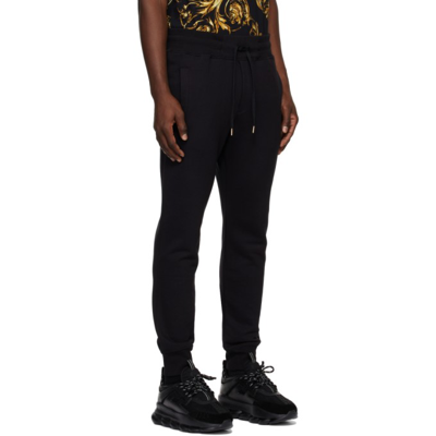 Shop Versace Jeans Couture Black Iconic Logo Lounge Pants In Eg89 Black + Gold