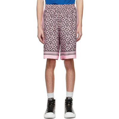 Shop Versace Pink 'la Greca' Shorts In 5p210 Candy+black