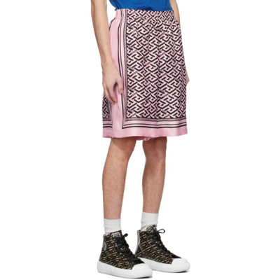 Shop Versace Pink 'la Greca' Shorts In 5p210 Candy+black