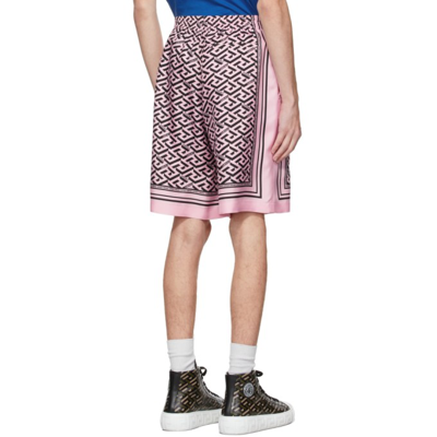 Shop Versace Pink 'la Greca' Shorts In 5p210 Candy+black