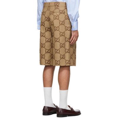 Shop Gucci Beige & Brown Jumbo Gg Shorts In 2580 Camel/ebony
