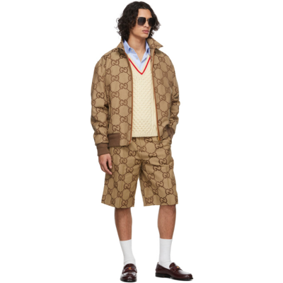 Shop Gucci Beige & Brown Jumbo Gg Shorts In 2580 Camel/ebony