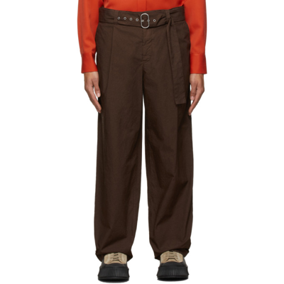Shop Jil Sander Brown Canvas Wide-leg Trousers In 207 - Dark Brown