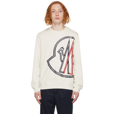 Shop Moncler Beige Logo Sweatshirt In 90s Light Grey