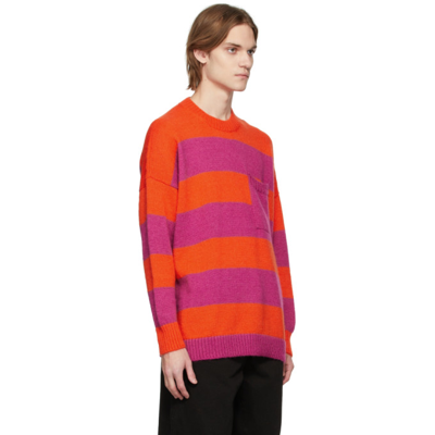Shop Jw Anderson Red & Pink Striped Patchpocket Sweater In 397 Pink/re
