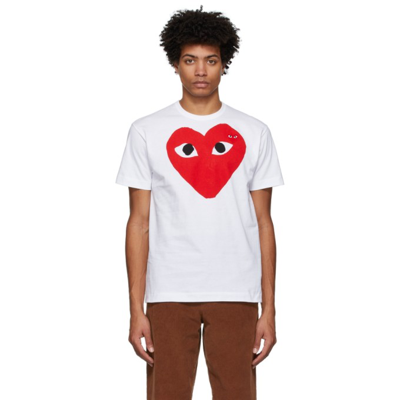 Shop Comme Des Garçons Play White & Red Big Heart T-shirt In 1 White