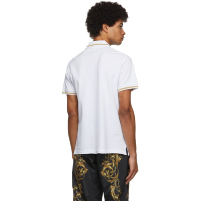 Shop Versace Jeans Couture White Emblem Polo In Eg03 White + Gold