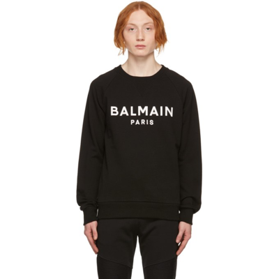 Shop Balmain Black Logo Print Sweatshirt In Eab Noir/blanc
