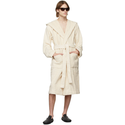 Shop Bottega Veneta Beige Intreccio Bath Robe In 2945-string