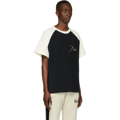Shop Rhude Black & Off-white Piqué Raglan T-shirt In Vtg White