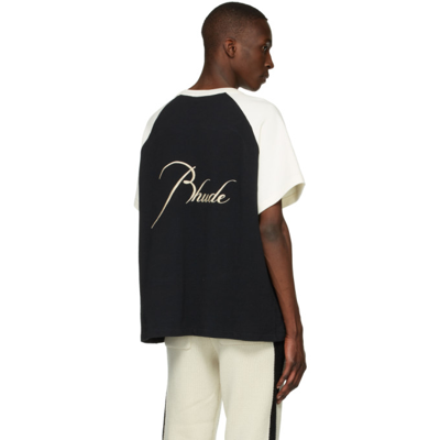 Shop Rhude Black & Off-white Piqué Raglan T-shirt In Vtg White