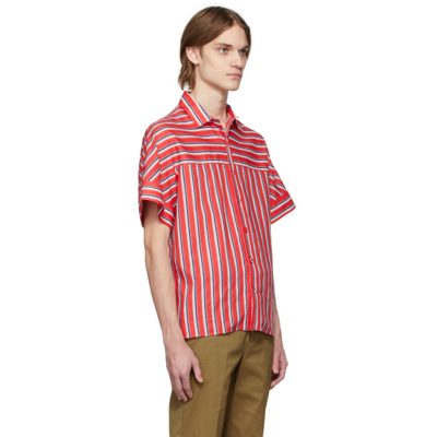Shop Erdem Red Linen Philip Shirt In Red / Navy / White