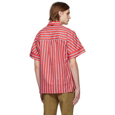 Shop Erdem Red Linen Philip Shirt In Red / Navy / White