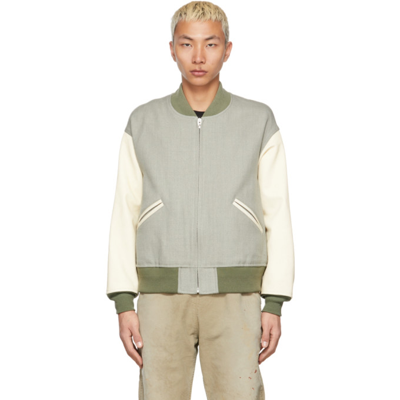 Visvim Wool And Linen-blend And Leather Bomber Jacket In Green