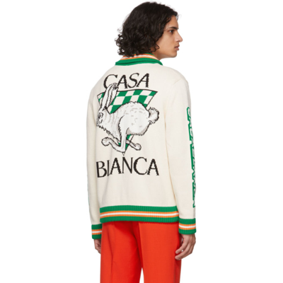 Shop Casablanca Off-white 'casa Racing' Intarsia Sweater In Off White