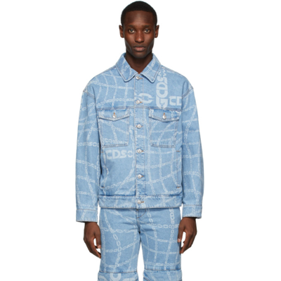Gcds Man Denim Jacket With Chain Print In Blue | ModeSens