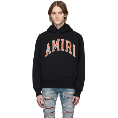 Shop Amiri Black & Orange Bandana Appliqué Hoodie In Black / Orange