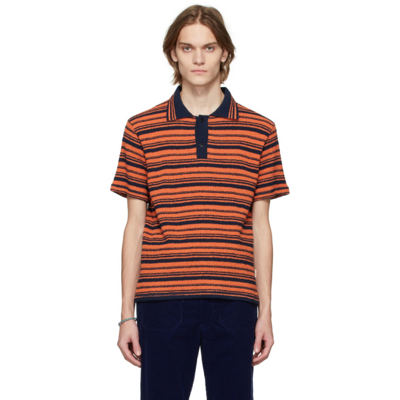 Shop Marni Orange & Black Terrycloth Stripe Polo In Rgr26 Indian Orange