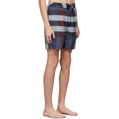 Shop Burberry Navy Check Guildes Swim Shorts In Carbon Blue Ip Check