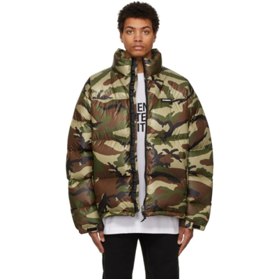 Shop Vetements Green Down Camo Logo Jacket In Green Camo Print