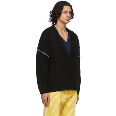 Shop Gucci Black Detachable Sleeves Cable Knit Cardigan In 1000 Black