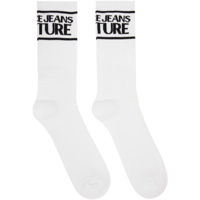 Shop Versace Jeans Couture White Logo Socks In E003 White