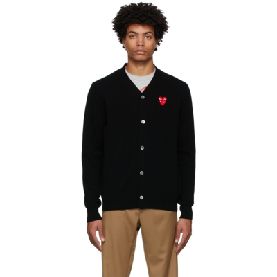 Shop Comme Des Garçons Play Black Wool Layered Double Heart Cardigan In 1 Black