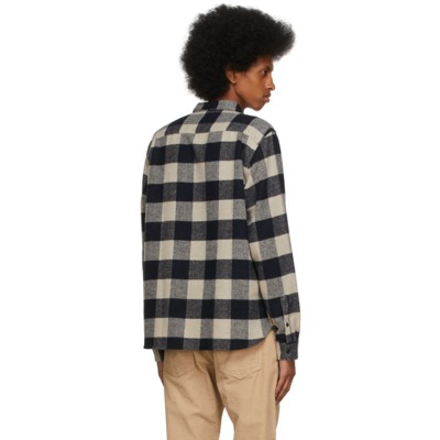 Shop Ymc You Must Create Navy & Grey Flannel Dean Shirt In Navy/off White
