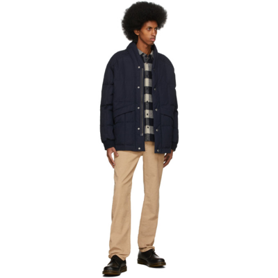 Shop Ymc You Must Create Navy & Grey Flannel Dean Shirt In Navy/off White