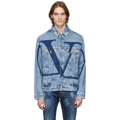 Shop Valentino Blue Logo Jacket In Medium Blue Denim