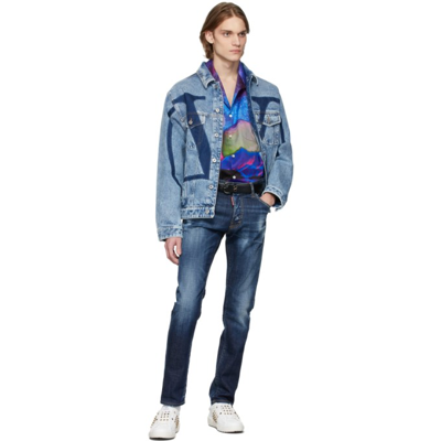 Shop Valentino Blue Logo Jacket In Medium Blue Denim