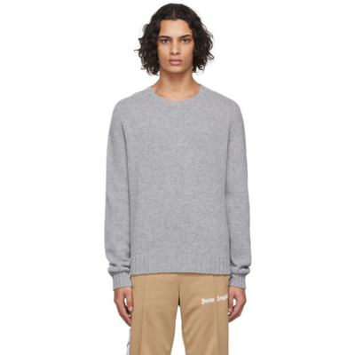 Palm Angels Intarsia-knit Logo Jumper In Melange Grey White