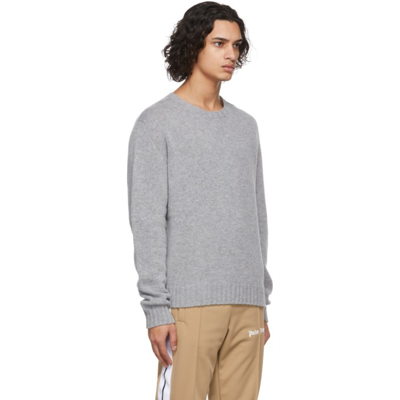 Palm Angels Intarsia-knit Logo Jumper In Melange Grey White