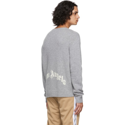 Palm Angels Intarsia-knit Logo Jumper In Melange Grey White