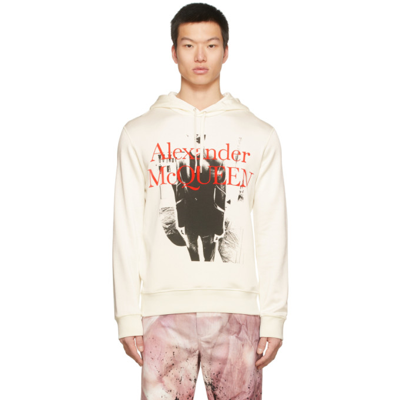 Shop Alexander Mcqueen Off-white Logo Graphic Hoodie In 0900 Ivory/mix