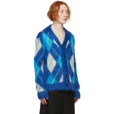 Shop Marni Blue Iconic Mohair Argyle Cardigan In Agb60 Ocean