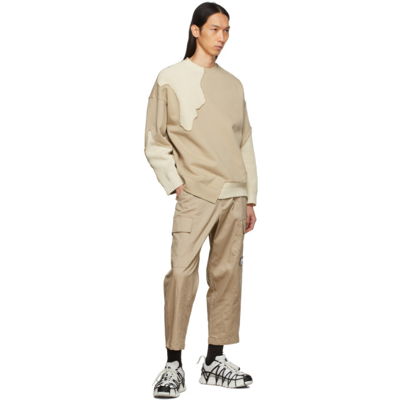 Shop Li-ning Beige Cotton Cargo Pants In Clay