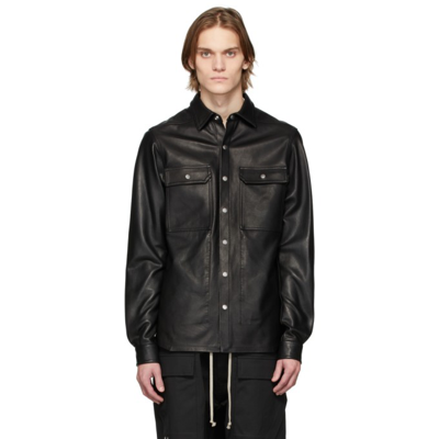Shop Rick Owens Black Leather Outershirt Jacket In 09 Black