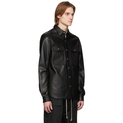 Shop Rick Owens Black Leather Outershirt Jacket In 09 Black