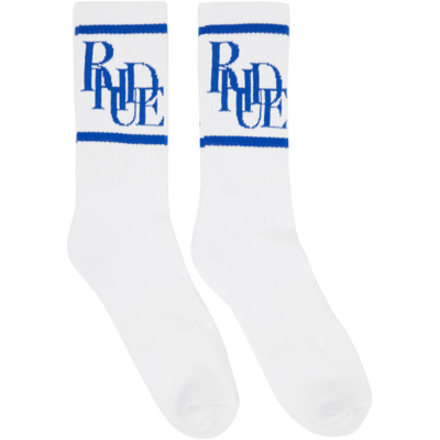 Shop Rhude White & Blue Scramble Logo Socks In White/royal Blue