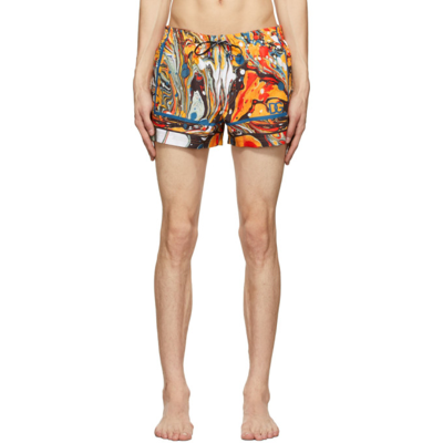 Shop Dolce & Gabbana Multicolor Satin Swim Shorts In Ho3ip Marmo