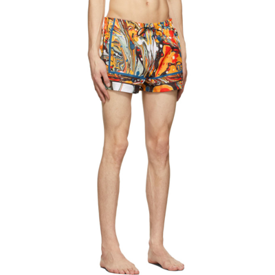 Shop Dolce & Gabbana Multicolor Satin Swim Shorts In Ho3ip Marmo