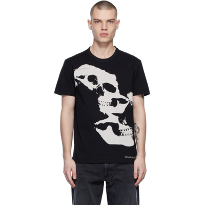Shop Alexander Mcqueen Black Distorted Skull T-shirt In 0901 Black/mix