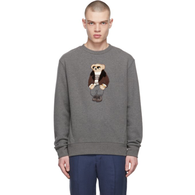 Shop Ralph Lauren Purple Label Grey Fleece Bear Patch Sweatshirt In Medium Grey Melange