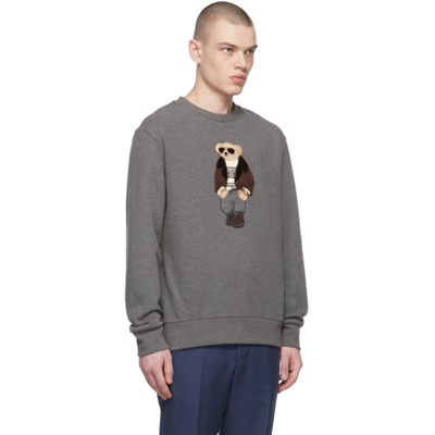 Shop Ralph Lauren Purple Label Grey Fleece Bear Patch Sweatshirt In Medium Grey Melange
