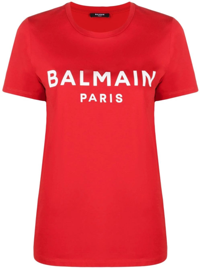 Shop Balmain T-shirts In Rouge-blanc