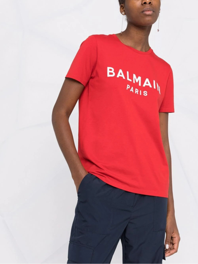 Shop Balmain T-shirts In Rouge-blanc